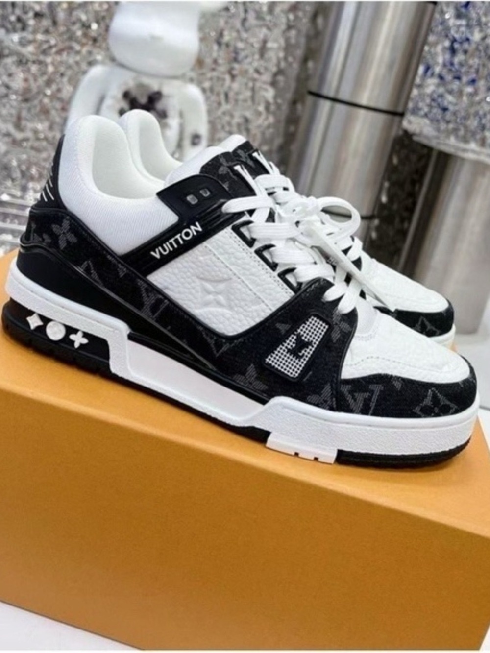 Louis Vuitton Black & White Monogram Low-Top Sneakers